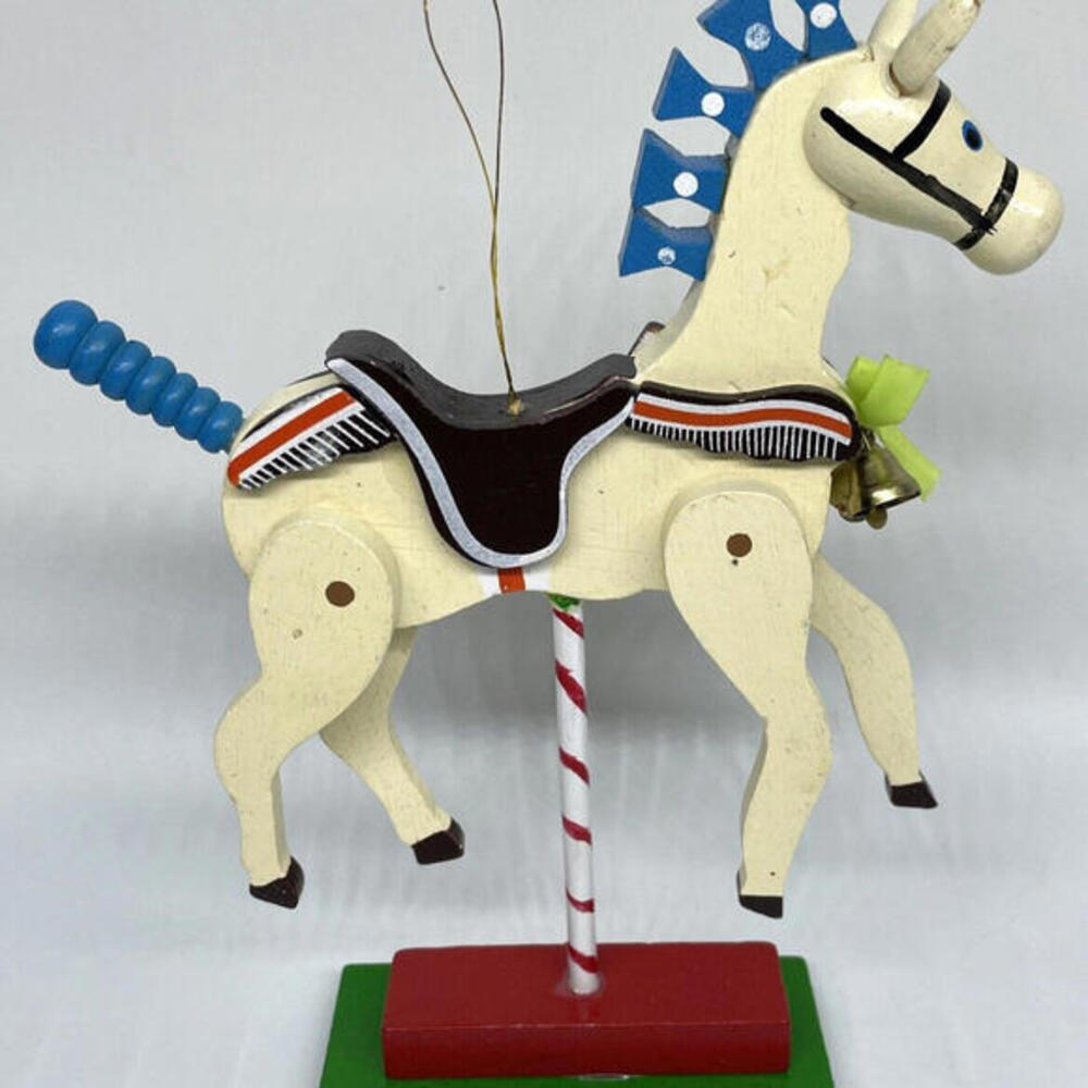 Wooden Carousel Horse 8"  Christmas Ornament Vintage‎